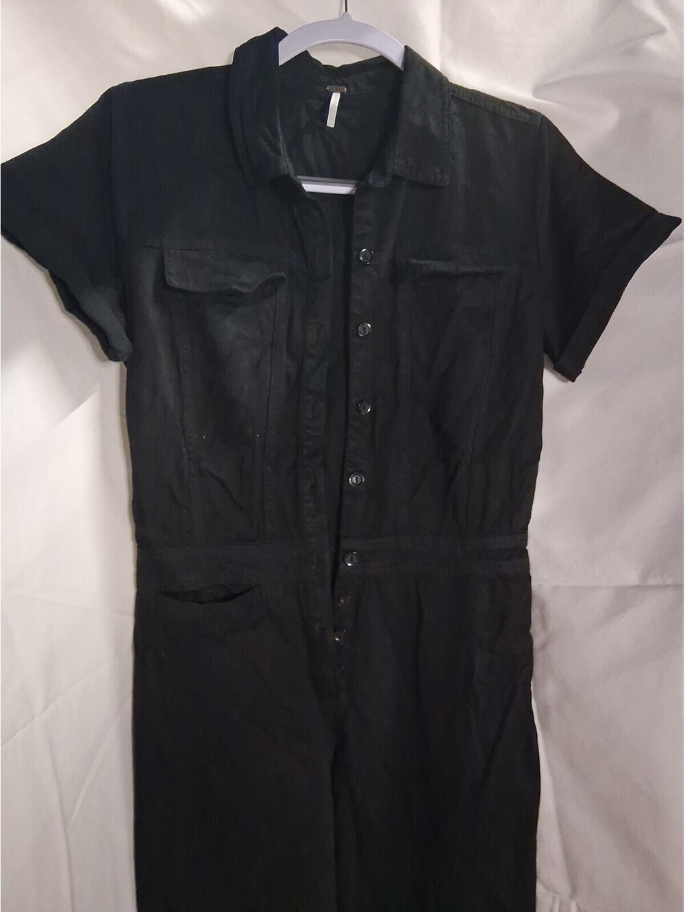 Young Fabulous and Broke YFB Denim Jumpsuit Black size XS Rolled Short Sleeve O2